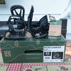 Nitro Micro Charger Youth Snowboard Bindings XS Black Kids US 12.5-3.5 New